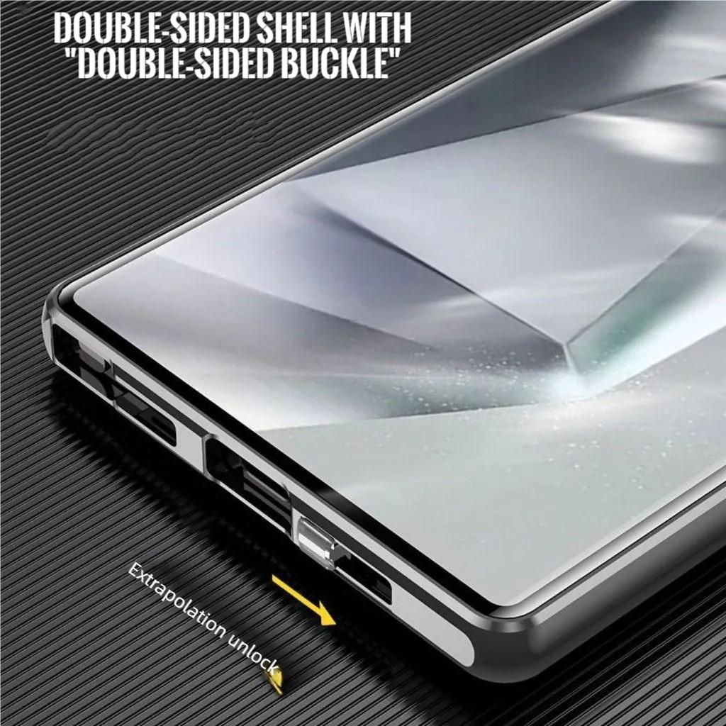 Protezione Completa a 360° Adsorbimento Magnetico Biadesivo Custodia con Bordo Metallico per Samsung Galaxy S26 Ultra Vetro 9H Copertura Custodia Lente HD