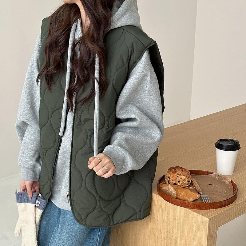 

Rhombus retro cotton clothes vest women s autumn and winter new loose sleeveless vest outside vest top coat L армия зеленый