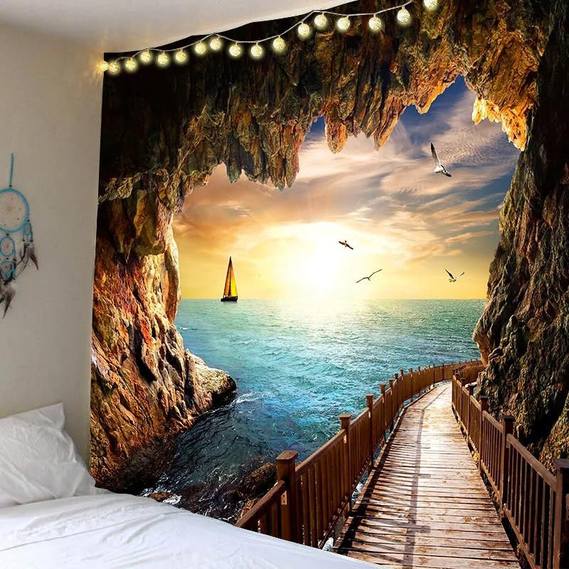 Sun Sunset Sea Pattern House Bedroom Ocean Tapestry Home Decoration Living Room Dormitory Wall Background Hanging Cloth