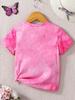 Kids Girls Pink Tie Dye Side Knot Hem Round Neck Short Sleeve T-shirt Summer Casual Daily Soft Breathable Basic Tee