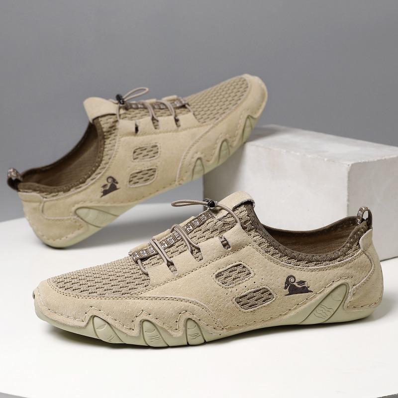 Summer Breathable Men's Casual Sports Shoes Large Size Sewn Leather Mesh Shoes Trendy Men's Shoes