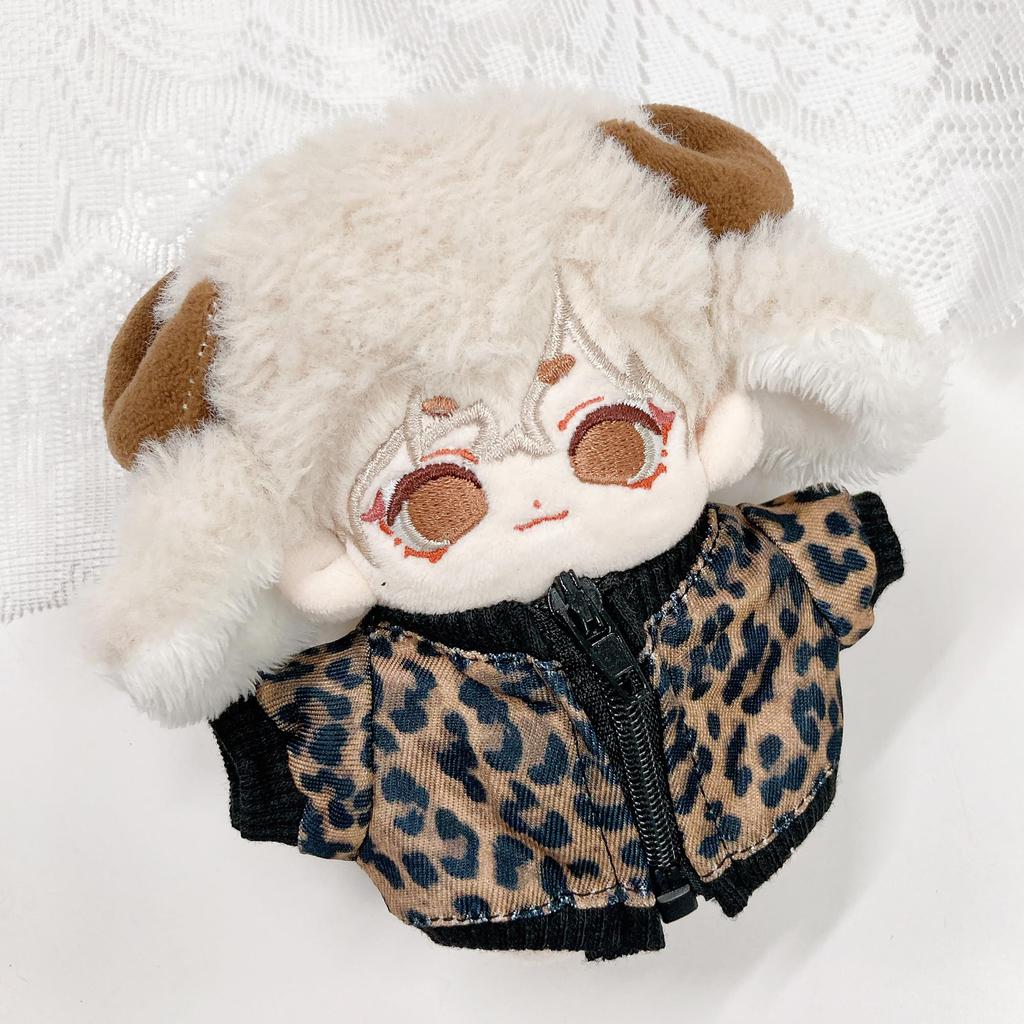 Leopard print jacket, 10cm plush doll outfit, brown. Perfect for mascots, idols, K-pop dolls, and other fan activities. [Used]