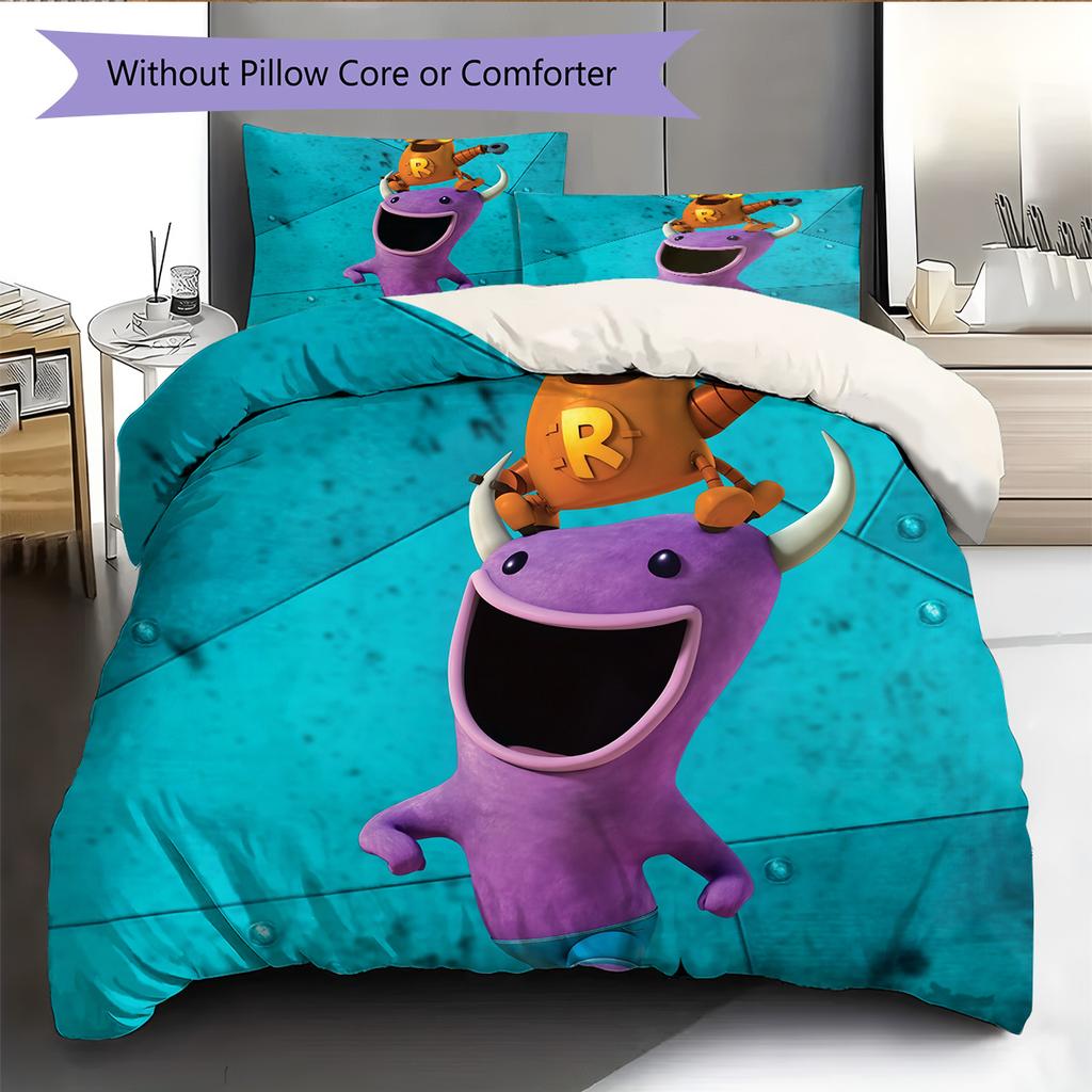 Loba and Purple Monster Pattern Bedding Quilt Set Home Decoration Gift (1 * duvet cover + 2 * pillowcase without core)