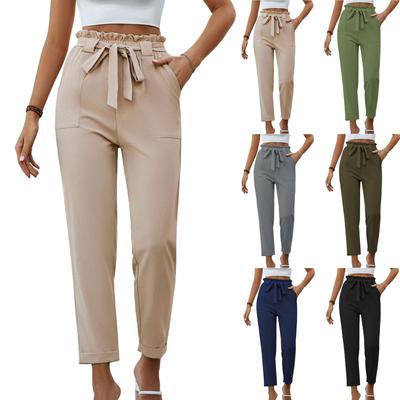 Women's Casual And Fashionable Solid Color Pleated  Straight Leg Rolled Up Casual Pants