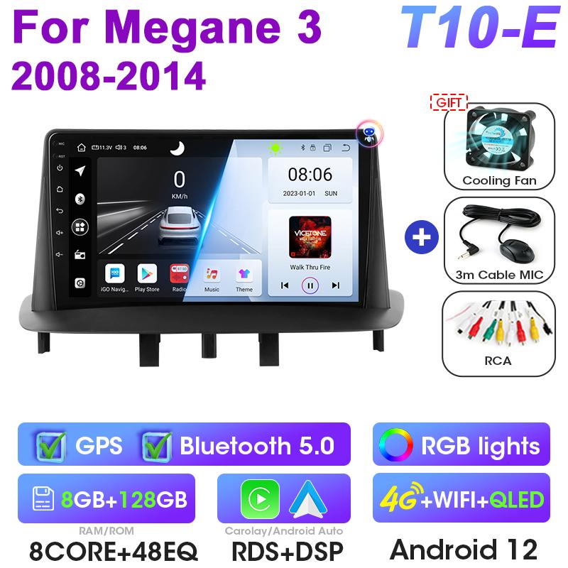 Android 12 Car Radio For Renault Megane 3 Fluence 2008 - 2014 GPS Carplay Auto 2 Din Stereo Intelligent Systems Smart Autoradio