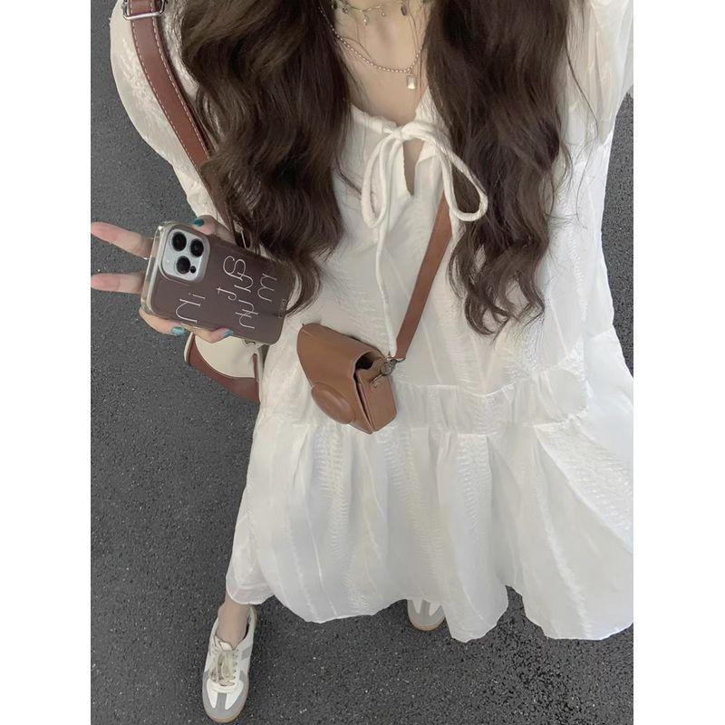 Kumikumi French style Heavy Industry Embroidery Lace-up Long sleeve dress Women Autumn New Age-Reducing Loose Slimming Long dress