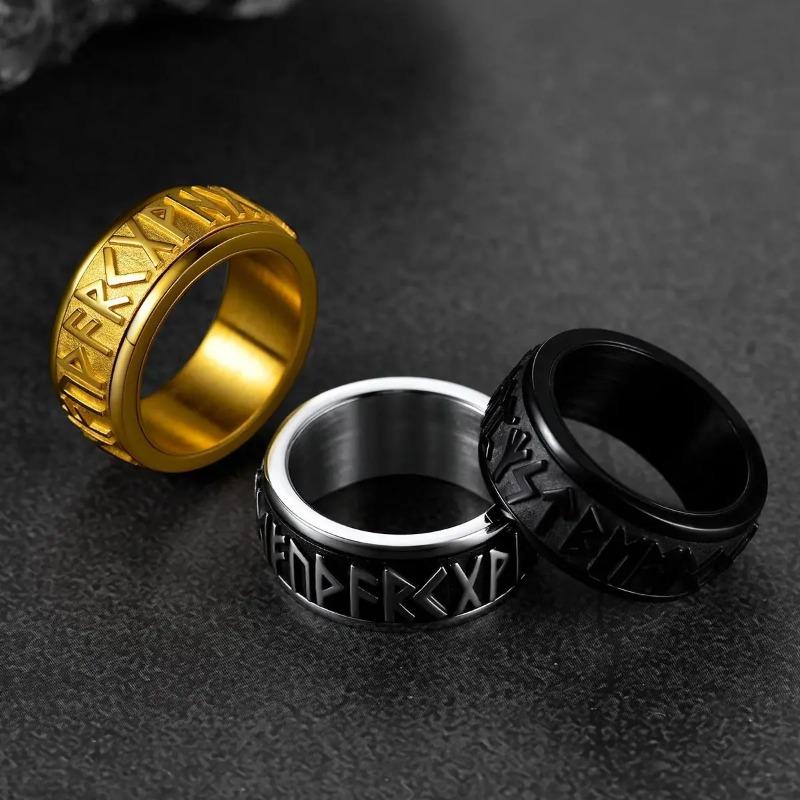 ChainsPro Inel Spinner cu Rune Vikinge Nordice din Oțel Inoxidabil Inel Fidget Rotativ pentru Bărbați Ameliorarea Anxietății