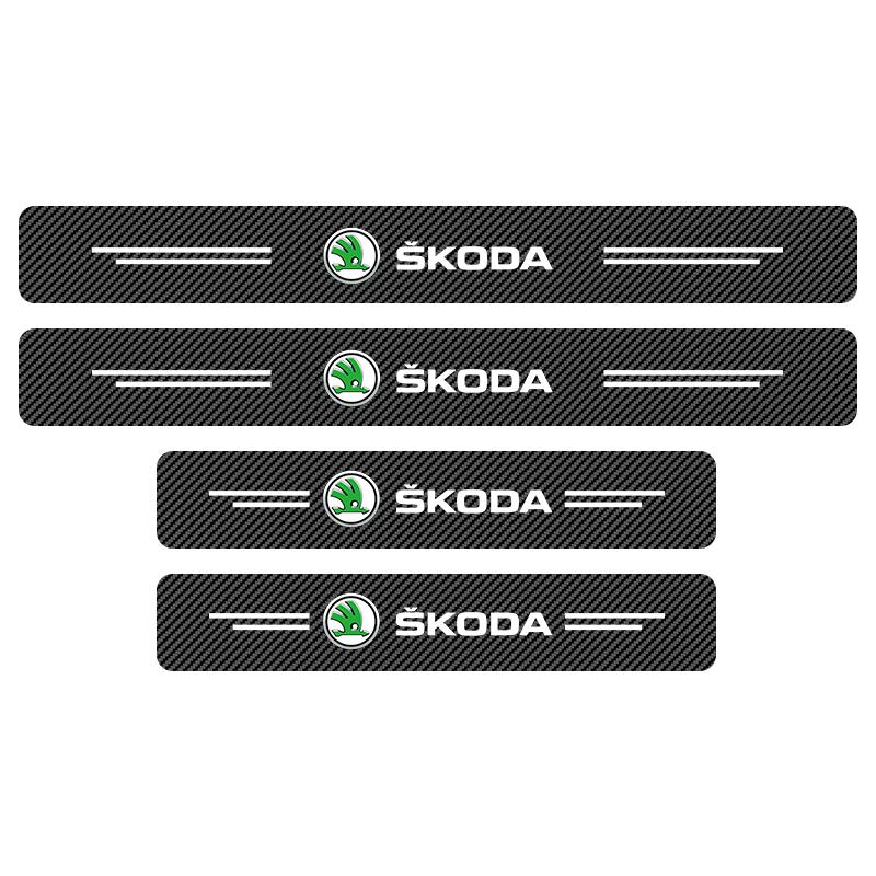 4Pcs Car Door Plate Carbon Fiber Threshold Protector Sticker Decals For Skoda Octavia Octavia Kodiaq Karoq Kodiaq Superb Karoq VisionS