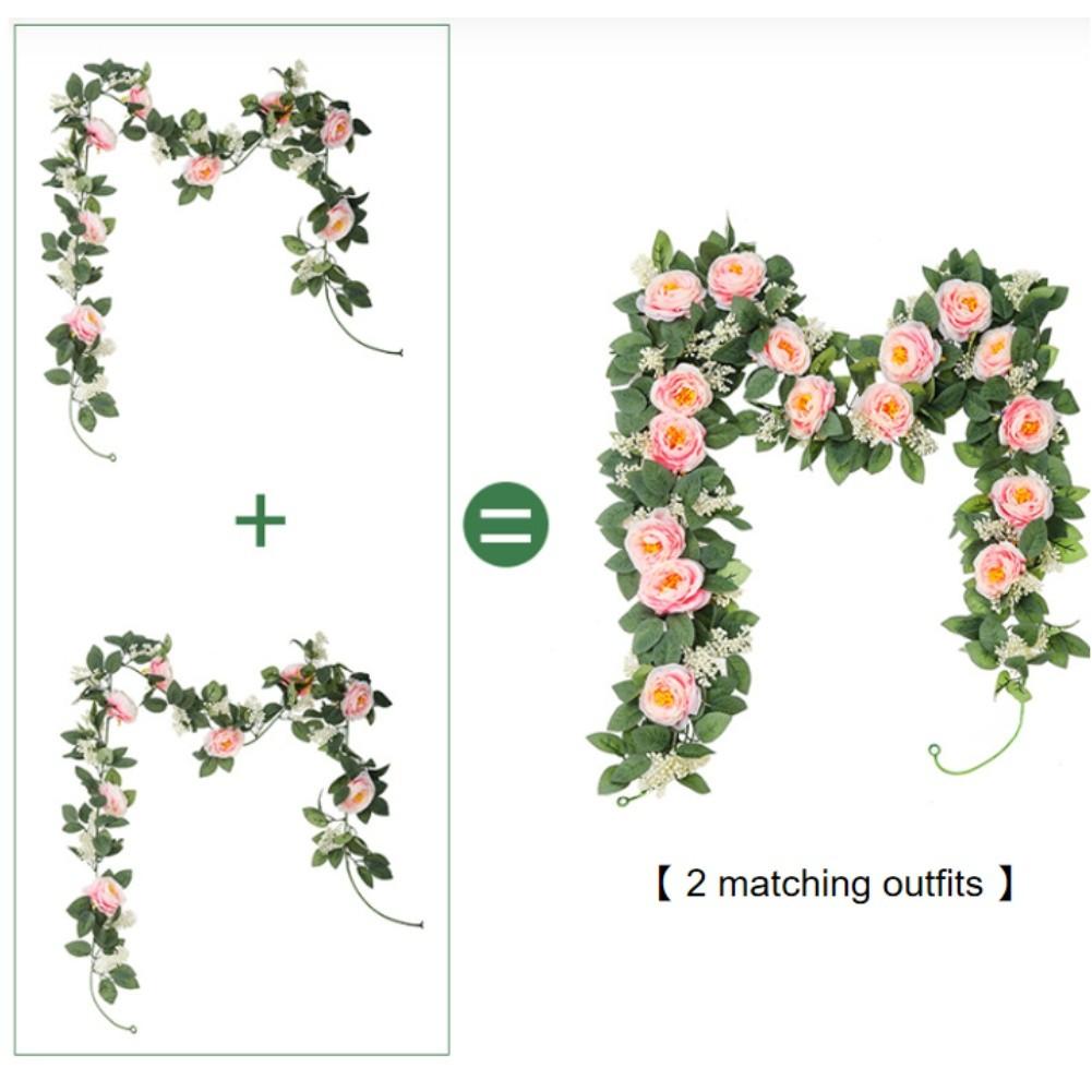 Set of 2 Artificial Eucalyptus Garlands with Faux Roses for Home and Event Decoration 6 6ft Long Plastic Material Wreaths