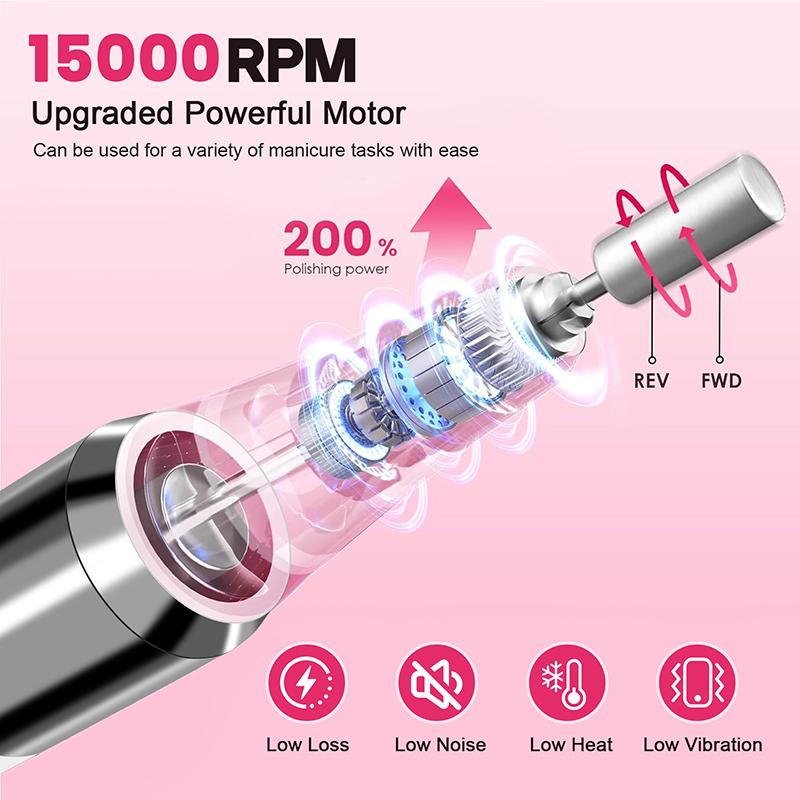 Upgraded Electric Nail Drill Cordless 12 Drill Bits 4000mAh Fast Charging Salon Grade Portable Manicure Pedicure Efficient Tool
