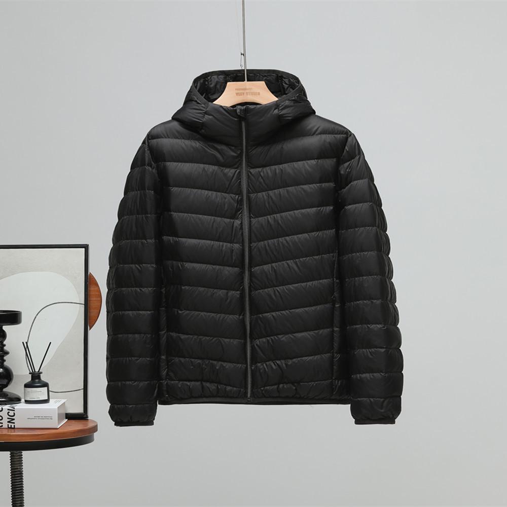 Men's Plus Size Lightweight Hooded Down Jacket - 90% Down, Ultra-Thin, Casual Winter Wear for Middle-Aged and Elderly, Suitable for 200 lbs