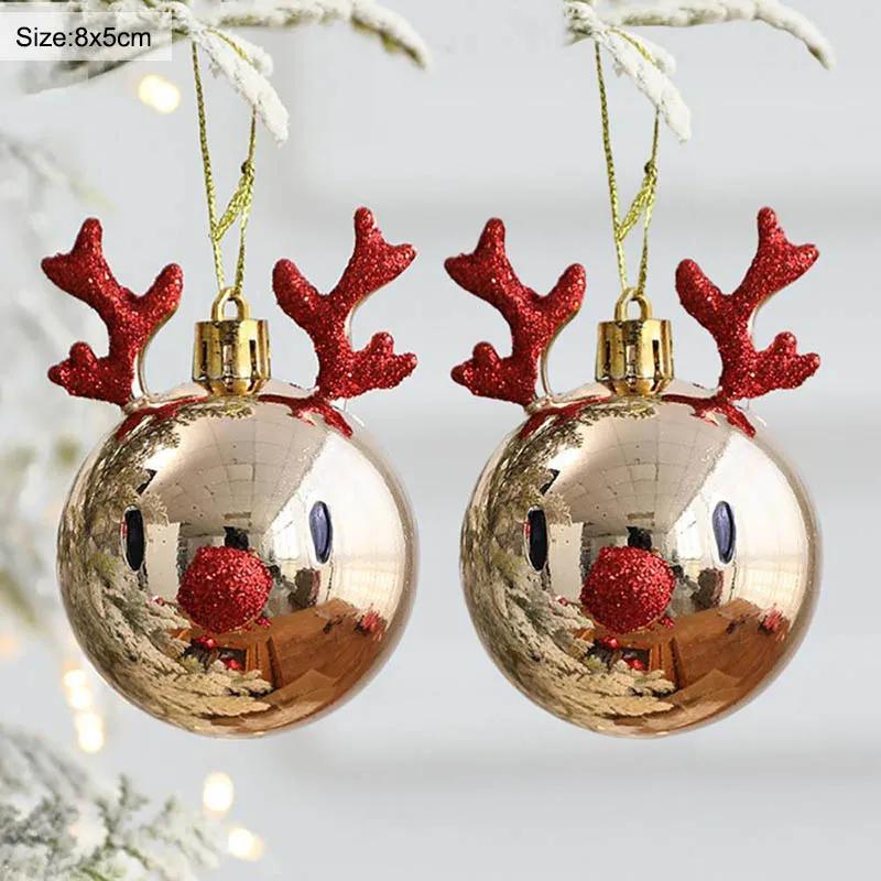 

Navidad 2pcs Elk Christmas Balls Ornaments Xmas 1Tree Hanging Bauble Pendant Christmas Decorations New Year Party Navidad 2026 2Pcs