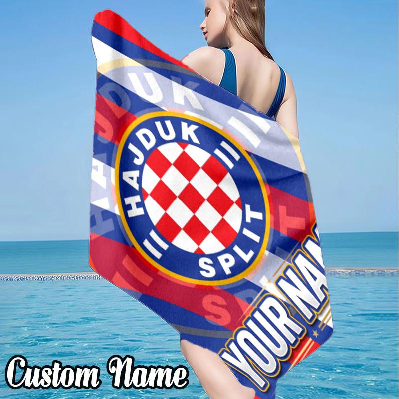 Custom Name Hajduk Split Football Beach Towel - Soft, Ultra-Absorbent Microfiber, Lightweight, Perfect for Beach, Parties, Travel, Camping