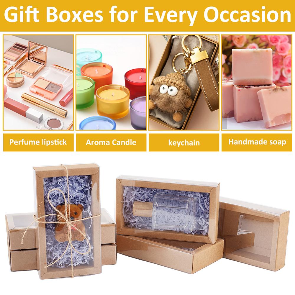 12pcs Rectangle Kraft Paper Drawer Boxes Festival Gift Wrapping Boxes Gift Packaging Boxes for Jewelry Wedding Party with Clear PET Plastic Cover Peru