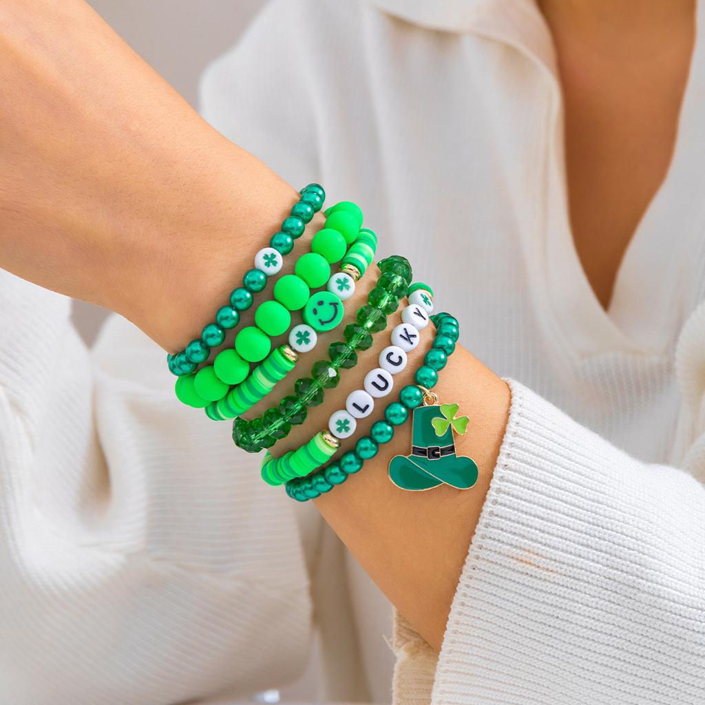 Festival Gifts Foliage Letter Bracelet Simple Green Beaded Bracelet Beer Festival Bracelet