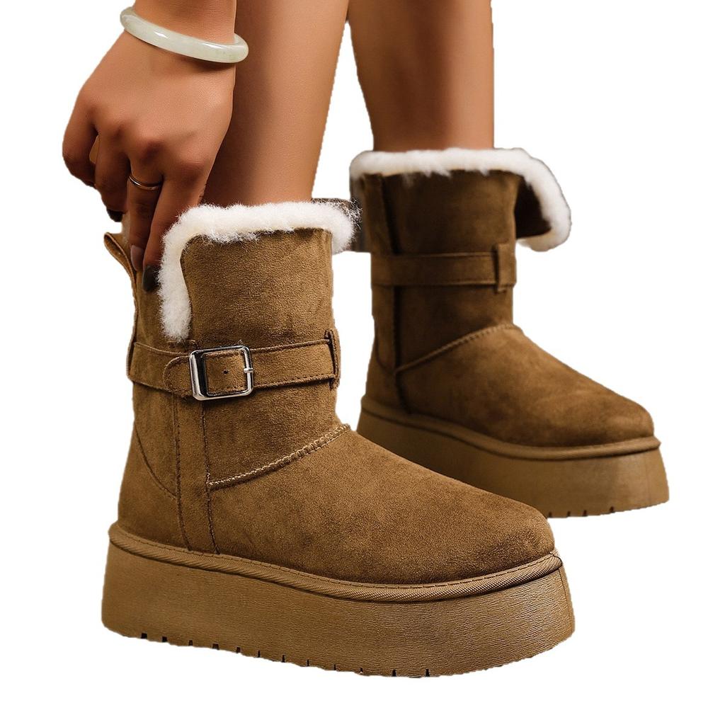 Winter New Velvet Warm Snow Boots Non-slip Comfortable Women's Shoes Northeast Outdoor Travel Versatile Belt Buckle Cotton Shoes