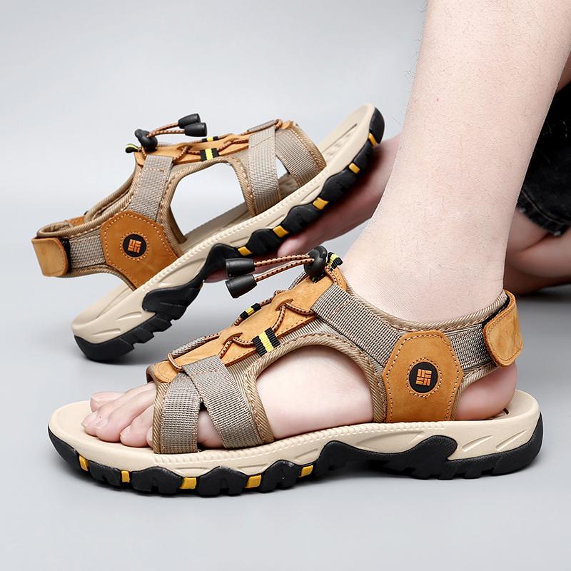Leather Men Water Beach Sandals Summer Outdoor Casual Closed Toe Sports Sandals Non-slip Soft Hiking Wading Sneakers