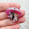10 Glamorous Umbrella Cat Acrylic Charms for DIY Earrings and Keychains - Ideal Handmade Material for Party Jewelry