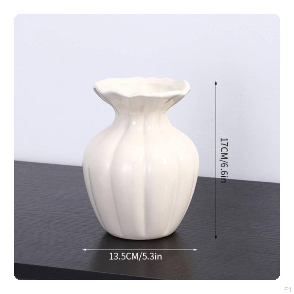 Cream Vase Minimalist Plain Ceramic Soilless Flower Holder for Tabletop, Living Room S