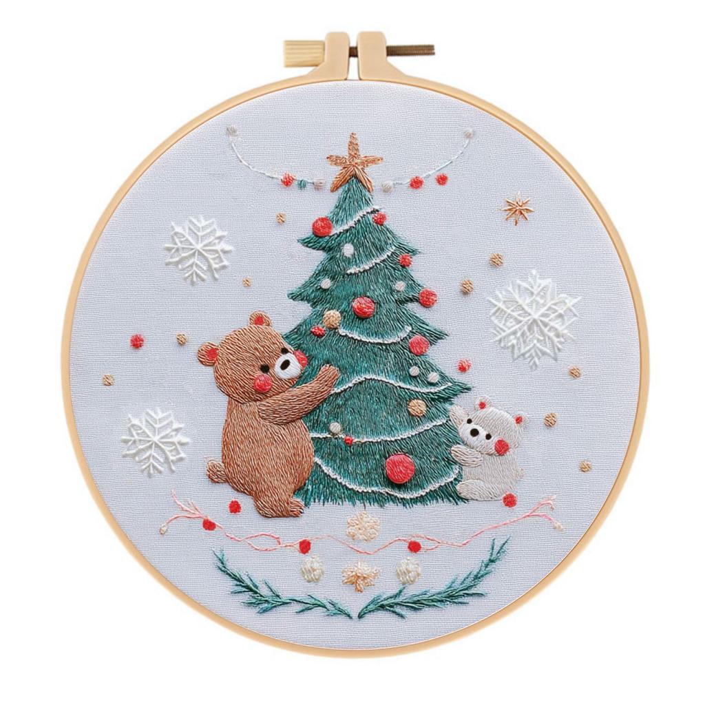 1 Set Weihnachts-Stickset, Weihnachtsbaum-Geschenk-Stickset, Englische Handarbeitsanleitung, DIY-Stickerei handgefertigtes Stoffmaterial-Set