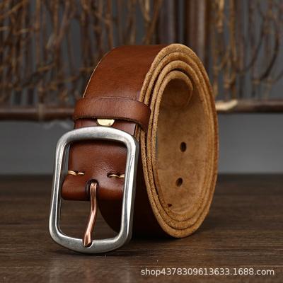3.8CM Wide Retro Rough Thick Leather Belt Men's Stainless Steel Needle Buckle Cowhide Casual Denim Belt