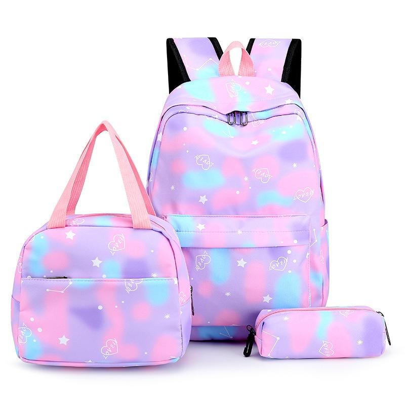 

3Pcs/set School Bag Set for Girls Primary Junior High Students Lightweight Rainbow Gradient Backpack Japanese Style Shoulder Bag фіолетовий
