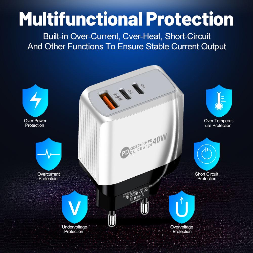 Original Universal Charger: Compatible with EU, US, UK, AU Standards with 1U + 2PD Ports.