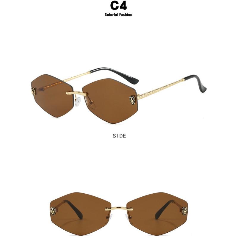 Women's sunglasses, men's and women's fashion snakehead rhombus sunglasses, frameless trimmed metal sunglasses
