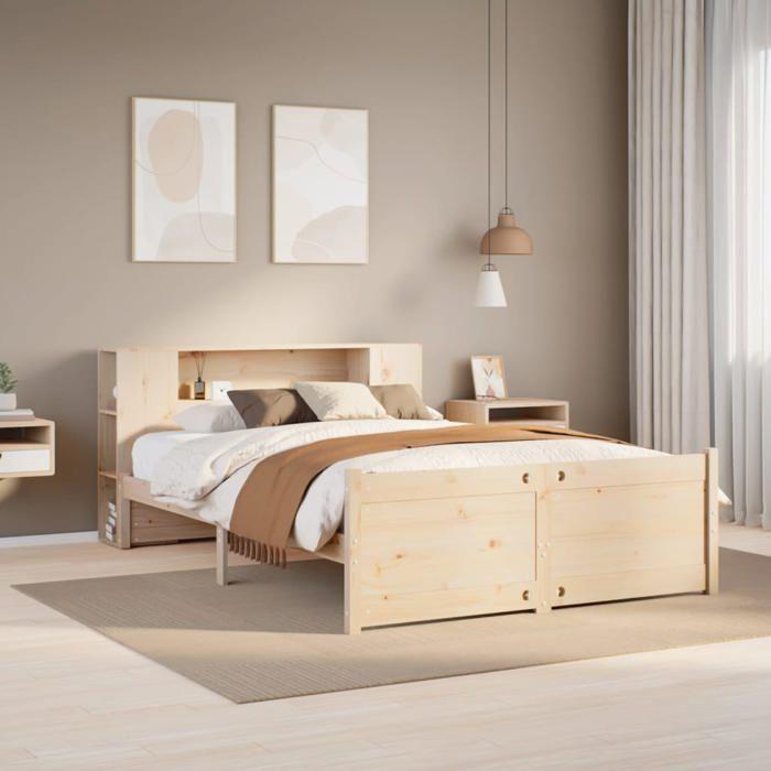 VidaXL Lit bibliothèque sans matelas 120x200 cm bois de pin massif, lit, meuble de chambre à coucher, lit avec rangement, 3322435