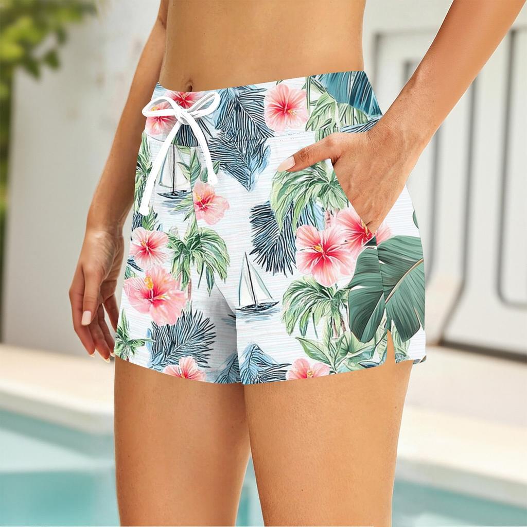Women’s Sleeveless Tank Top and Shorts Set with Tropical Leaf Print Lightweight Soft Fabric Relaxed Fit Loungewear Pajama