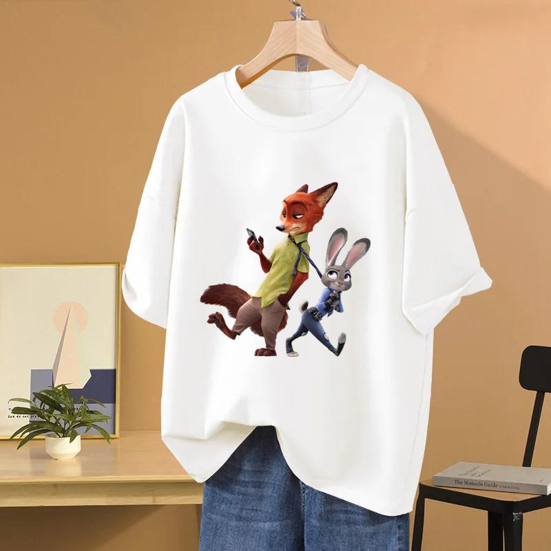 

Zootopia Cartoon Anime Unisex Womens Tshirt Summer Short Sleeve Cotton Unisex Tee Shirts Tops 2025 New Fashion Couple Clothes Tops 4XL