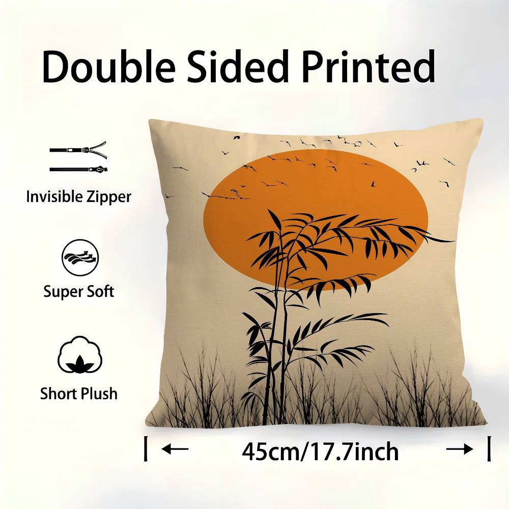 Modern Minimalist Boho Style Trees Birds Sun Landscape Pillow Cover Sofa Cushion Cover Home Room Decoration Children Gift