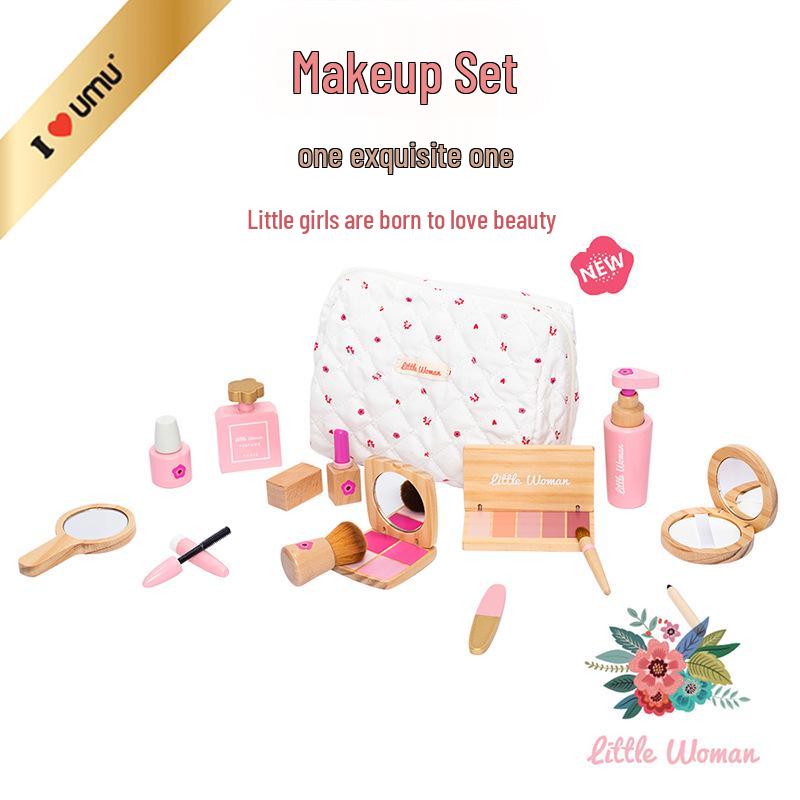 Korean Style Wooden Pretend Makeup Set: Eyeshadow, Powder, Lipstick, Perfume & Hairdressing