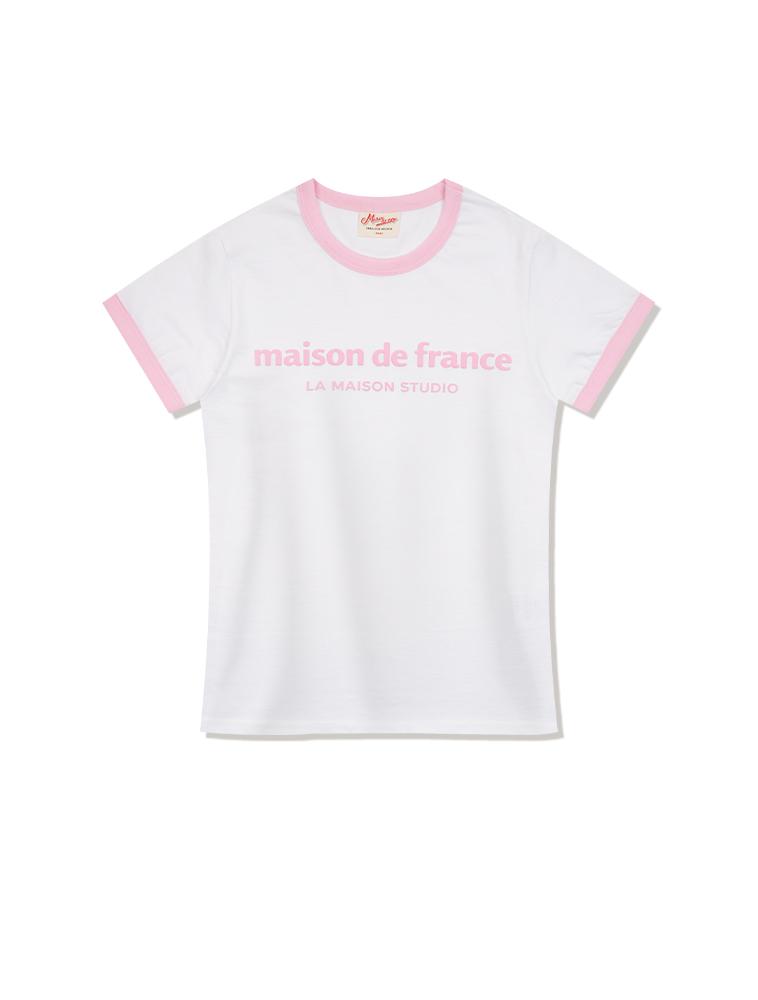LA MAISON STUDIO Essential Logo Slim Fit Short Sleeve T-Shirt White Pink (Fcg2Ts772W)