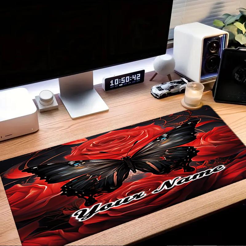 1PC Custom Name Butterfly Roses Art Mouse pad, keyboard and mouse desk pad, for computer notebook Birthday Gift For Any Room Or Office