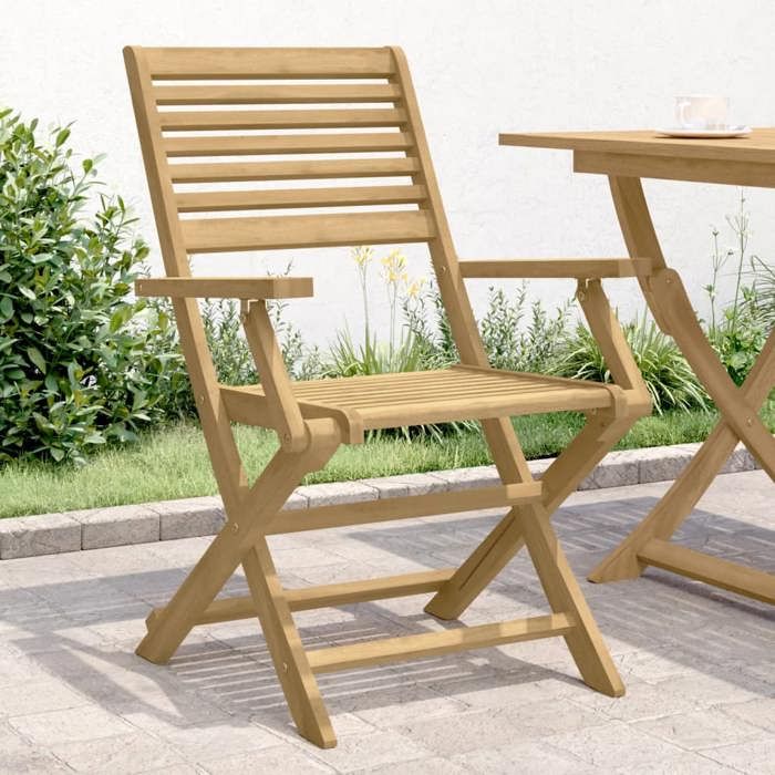 VidaXL Lot de 4 Chaises Pliables de Jardin, Sièges avec Dossier, Meubles de Patio Terrasse Extérieur, Moderne, Bois Massif 365738