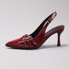 Marque de Mode Design Automne Talons Hauts Chaussures de Ville Femmes Cuir Verni Sangle à Boucle Métallique Grande Taille Escarpins Slingback Banquet Femme