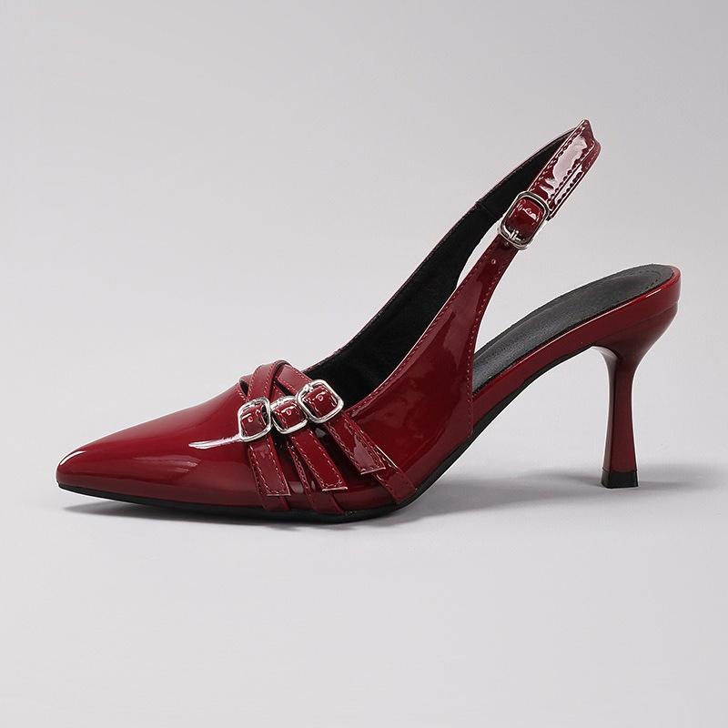 Marque de Mode Design Automne Talons Hauts Chaussures de Ville Femmes Cuir Verni Sangle à Boucle Métallique Grande Taille Escarpins Slingback Banquet Femme