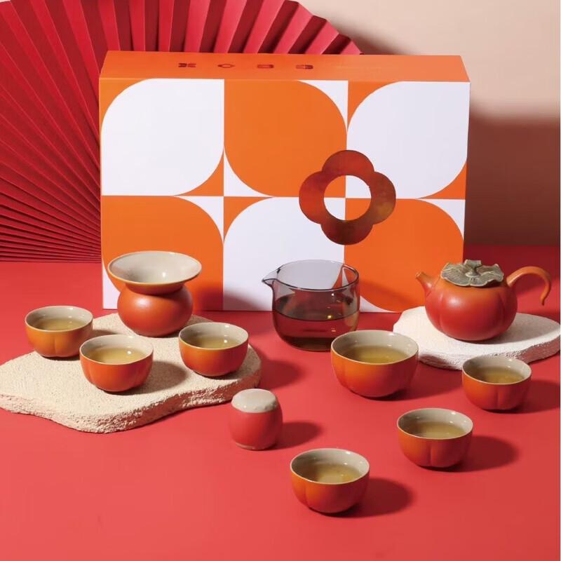 NEW CASTLE Ceramic Persimmon Motif Tea Set
