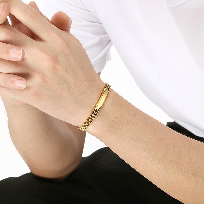 Trendy and Fashionable Couple Bracelets with Engraved Characters 18k Pvd Plated Stainless Steel 6mm Watchband Men's Bracelet