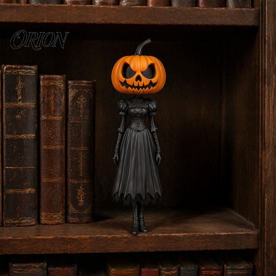Unique Fall Party Decorations Halloween Pumpkin Lady Resin Figurine, Witch Girl Statue with Head, Vintage Style Statues Hand-Painted Desktop Tabletop