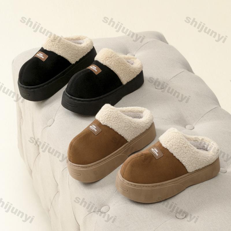 Fashion Women New Winter Home Warm Slippers Female Fashion Flats House Plush Slides Lightweight Comfort Warm Non-slip Cotton Slippers