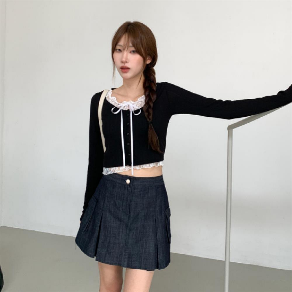New ArrivalS Open Run Women S Lace Ribbon Decoration Layered Ribbed Crop Cardiga