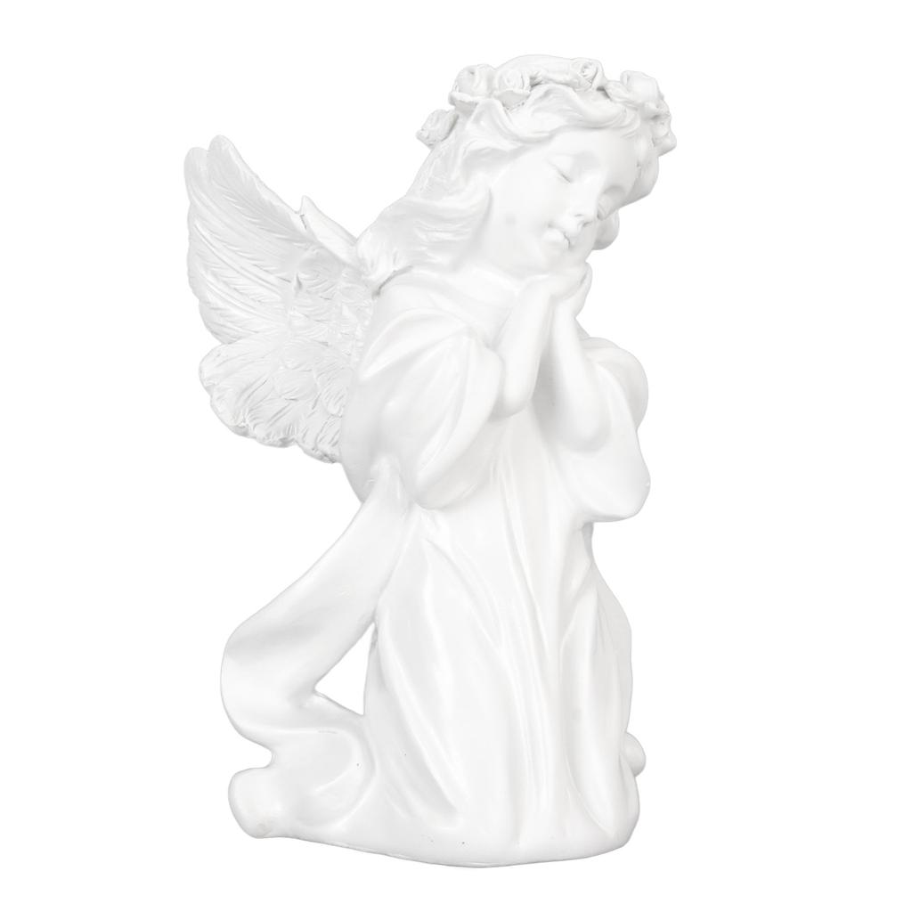Resin Praying Angle Figurine White Prayer Girl Angle Ornament Hold Cheek Wings Cherubs Sculpture for Bookshelf Bedroom