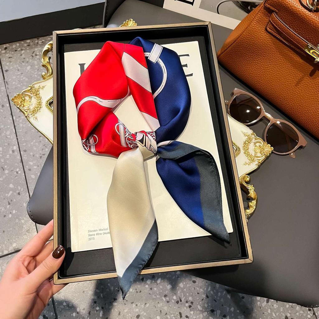 Silk Scarf Women'S Decoration High-End Small Square Scarf Versatile Trend Imitation Silk Scarf Tied Bag Streamer Thin Scarf