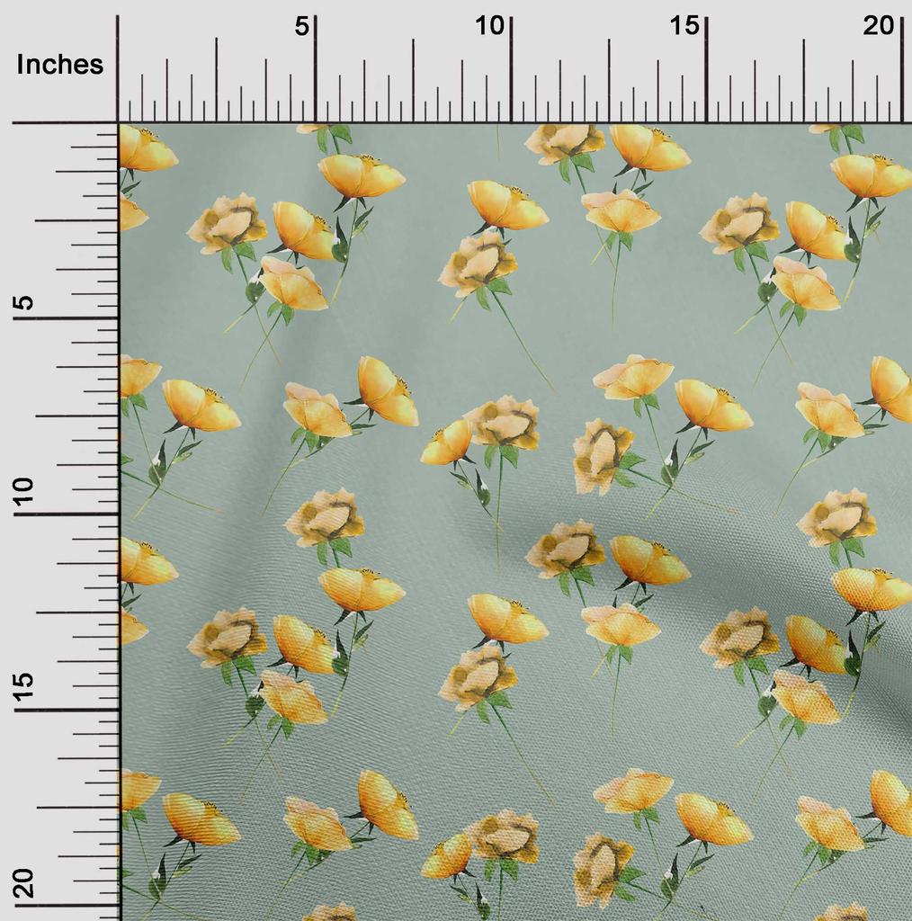 oneOone Cotton Flex Cream Fabric Flower & Leaves Watercolor Sewing Fabric By The Yard Print Diy Clothing Sewing 40 Inche
