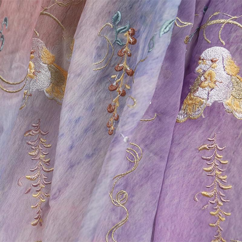 1/3/5M starożytny styl gradientowy Hanfu tkanina króliczek glicynia drukowany szyfon haft tkanina do szycia diy kostium Hanfu sukienka