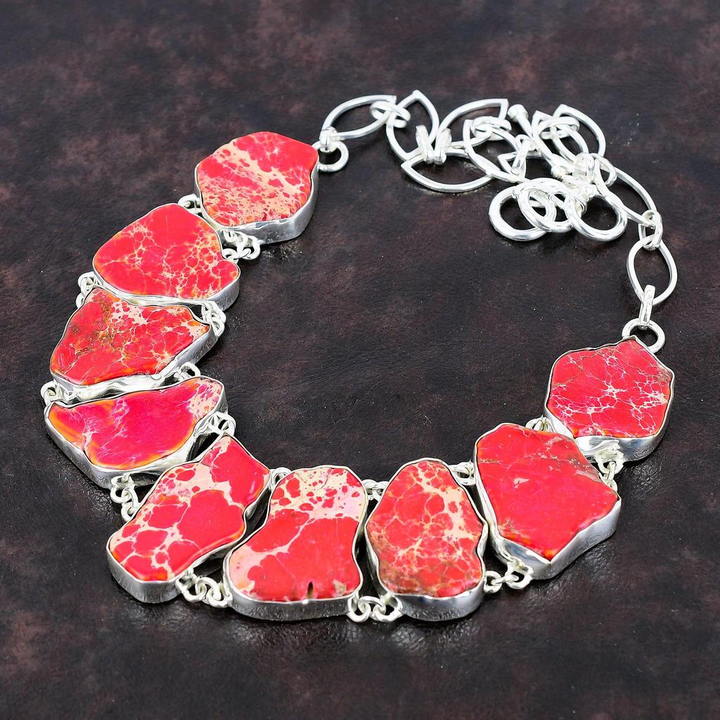 Red Sea Sediment Jasper Necklace Gemstone Jewelry Handmade Necklace 925 Sterling Silver Necklace Adjustable Chain Necklace Engagement Gift