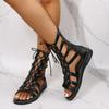 Hollow Casual Low Heel Open Toe Roman Gladiator Bandage Sandals for Women New Summer Fashion Comfortable Walking Footwear