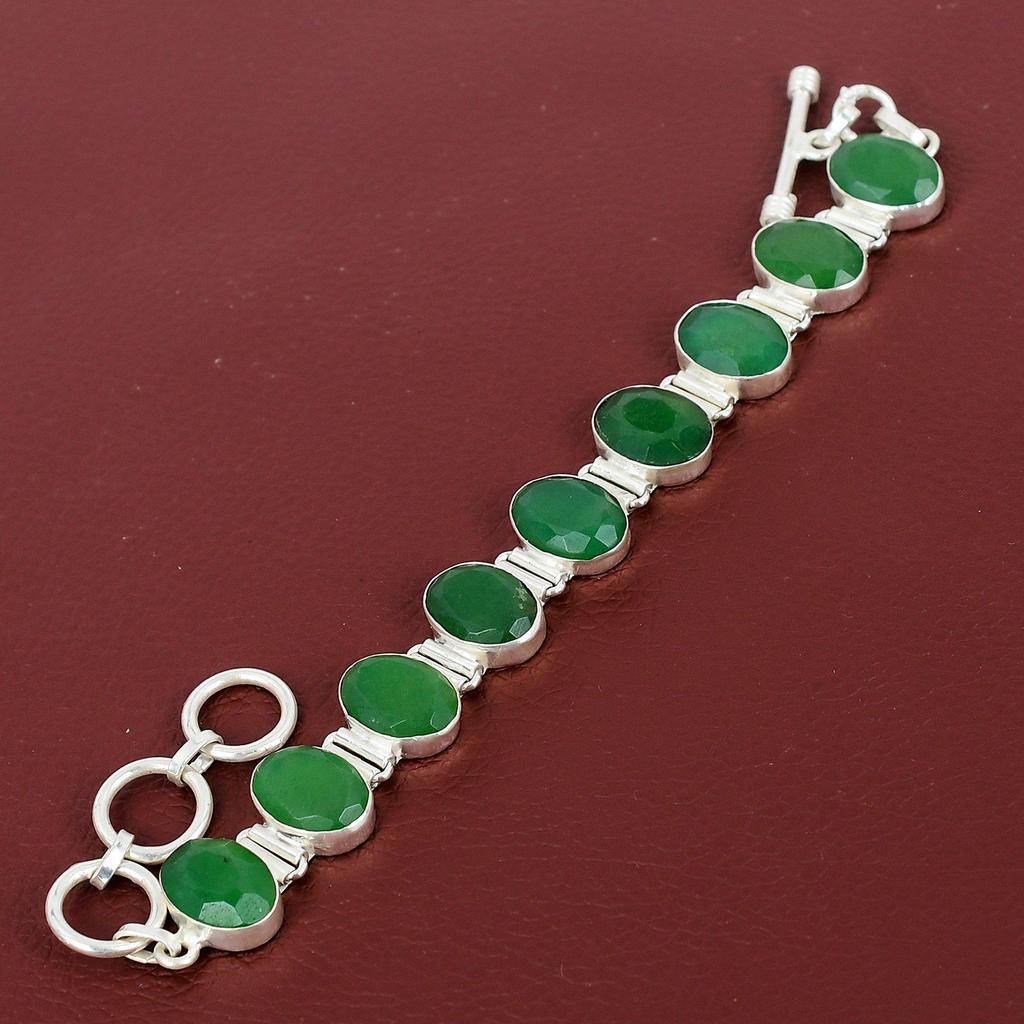 Faceted Zambian Emerald Bracelet Very Pretty Gemstone Handmade Jewelry 925 Sterling Silver Bracelet Adjustable Chain Bracelet Gift For Women